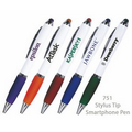 Smart Phone Pen With Stylus & Comfort Grip - White Barrel With Color Grip